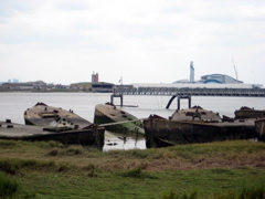 Abandoned World War II concrete barges